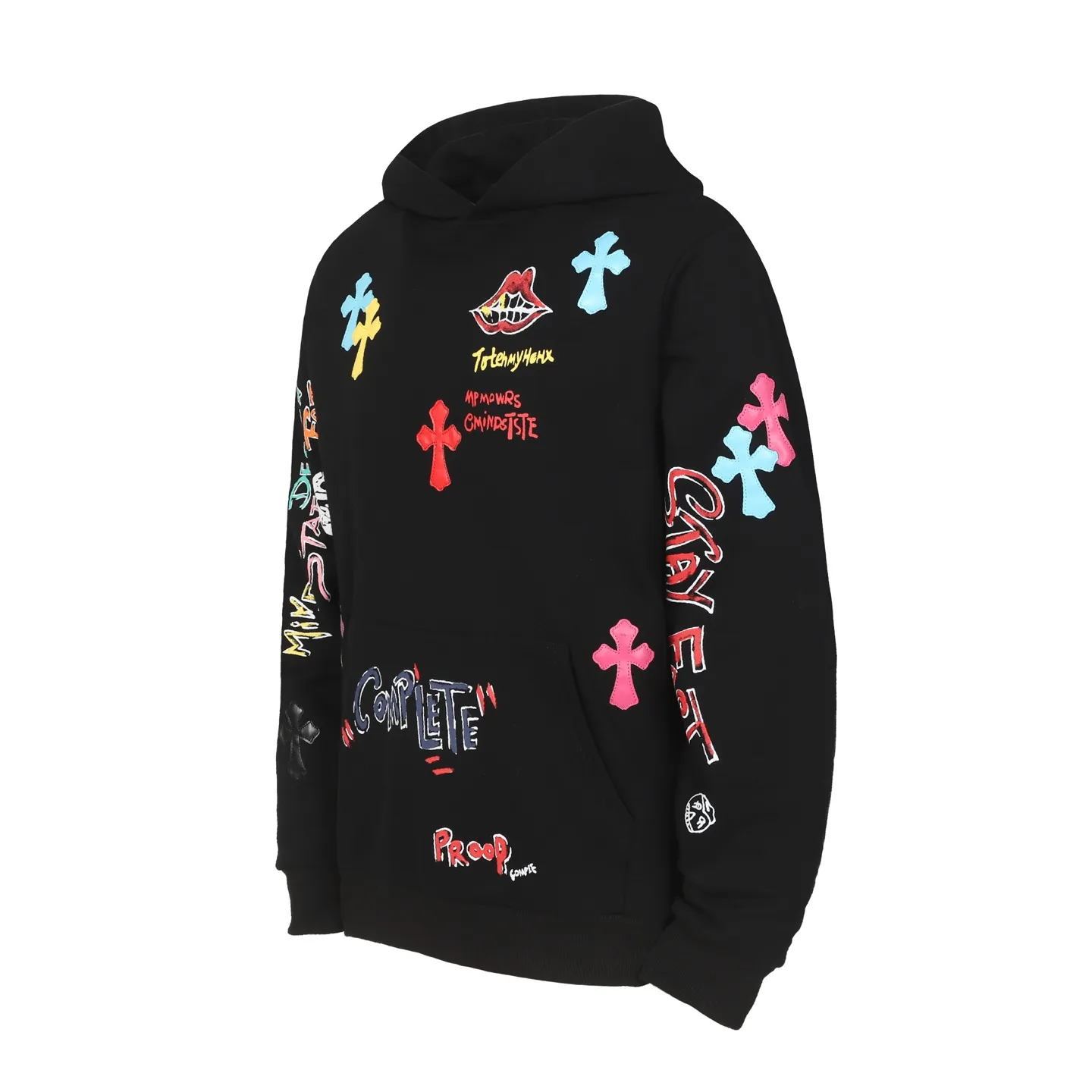 P280 #L3190 cross-border model. Those who pursue quality should not place an order. -Chrome Hearts/Chrome Hearts graffiti spoof printed leather cross✝️Hooded sweatshirt - High weight, high density and high quality. The wool is soft, delicate and skin-friendly. It feels soft and silky. It has excellent warmth and skin-friendly properties. M L XL